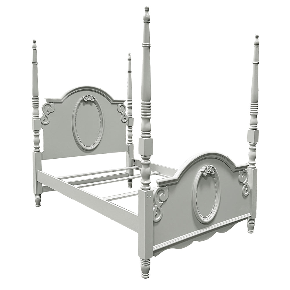 Floral Flora Twin Poster Bed in Gray Finish – Traditional Style Solid Wood Frame