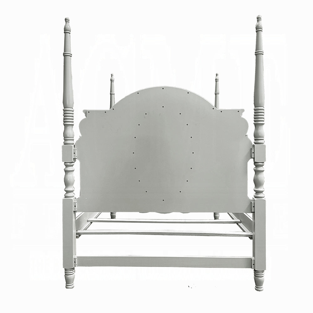 Floral  Flora Twin Poster Bed in Gray Finish – Traditional Style Solid Wood Frame