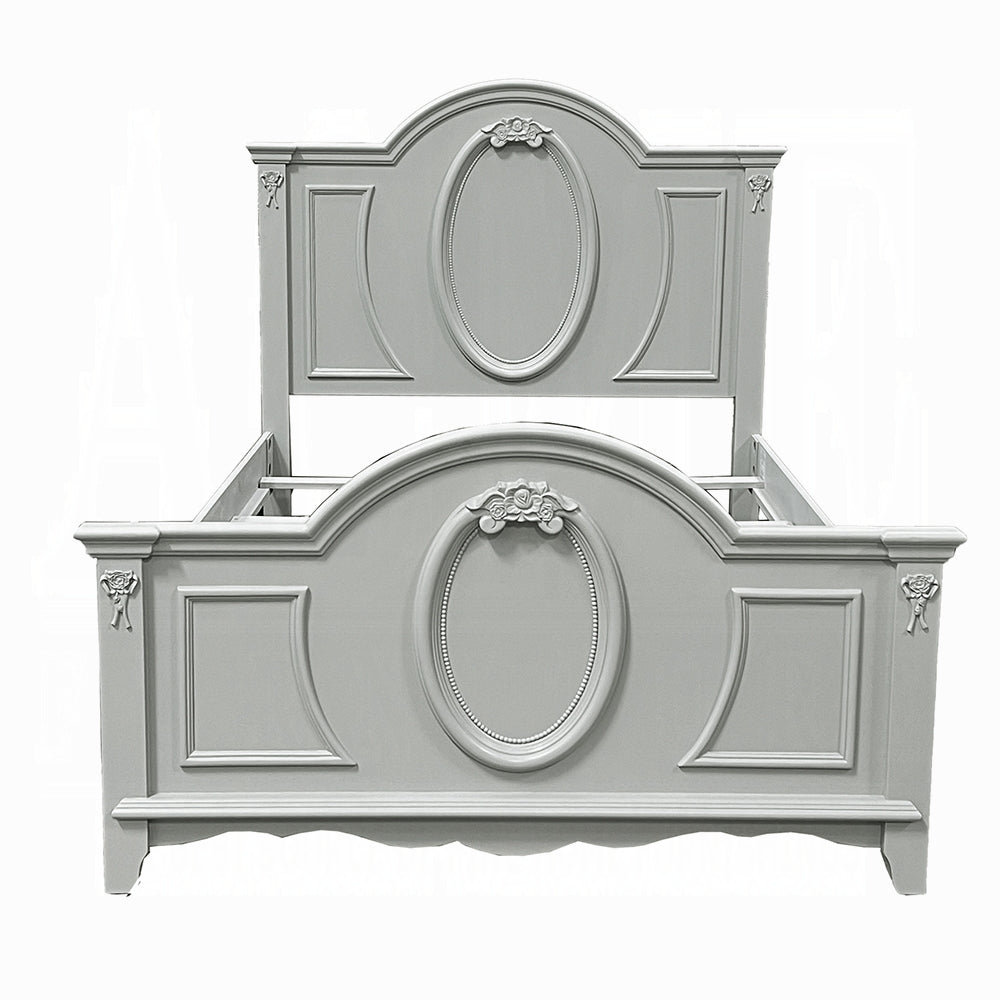 Sophie Flora Twin Size Gray Wood Bed – Traditional Style, Sturdy Build