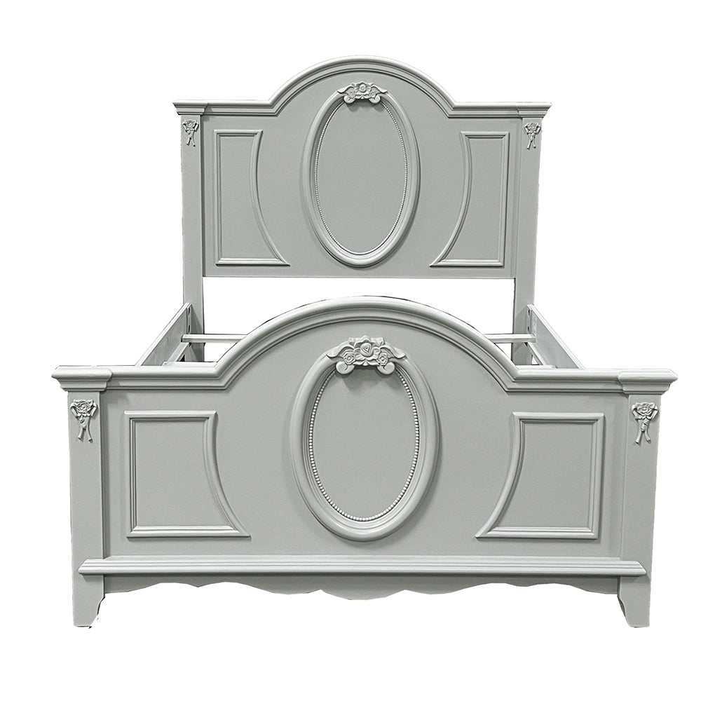 Sophie Flora Twin Size Gray Wood Bed – Traditional Style, Sturdy Build