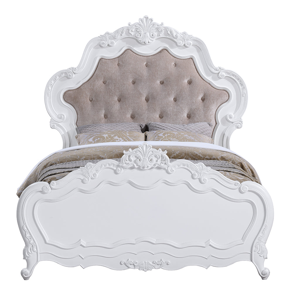 Timmy Acme Latisha Queen White Wood Fabric Panel Bed – Traditional Elegant Style with Tufted Headboard