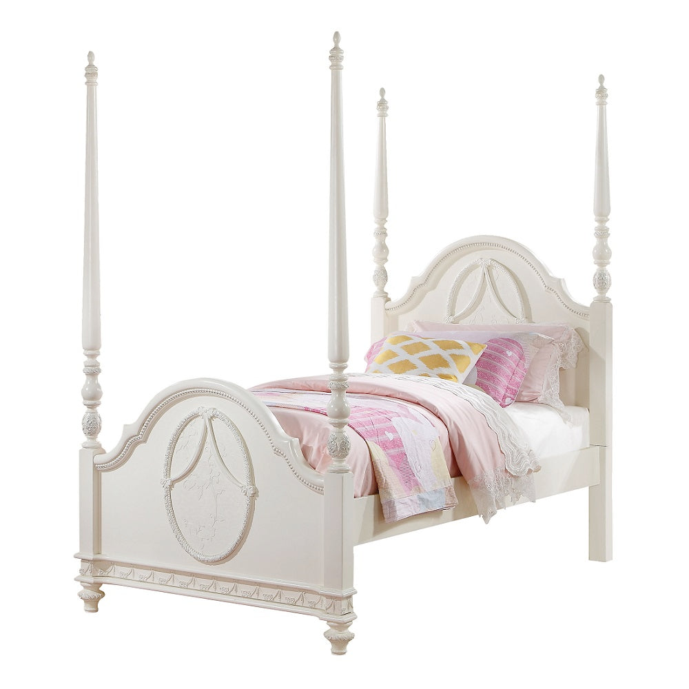 Ivory Dorothy Full Poster Bed in Ivory Finish Wooden Construction, Timeless Style