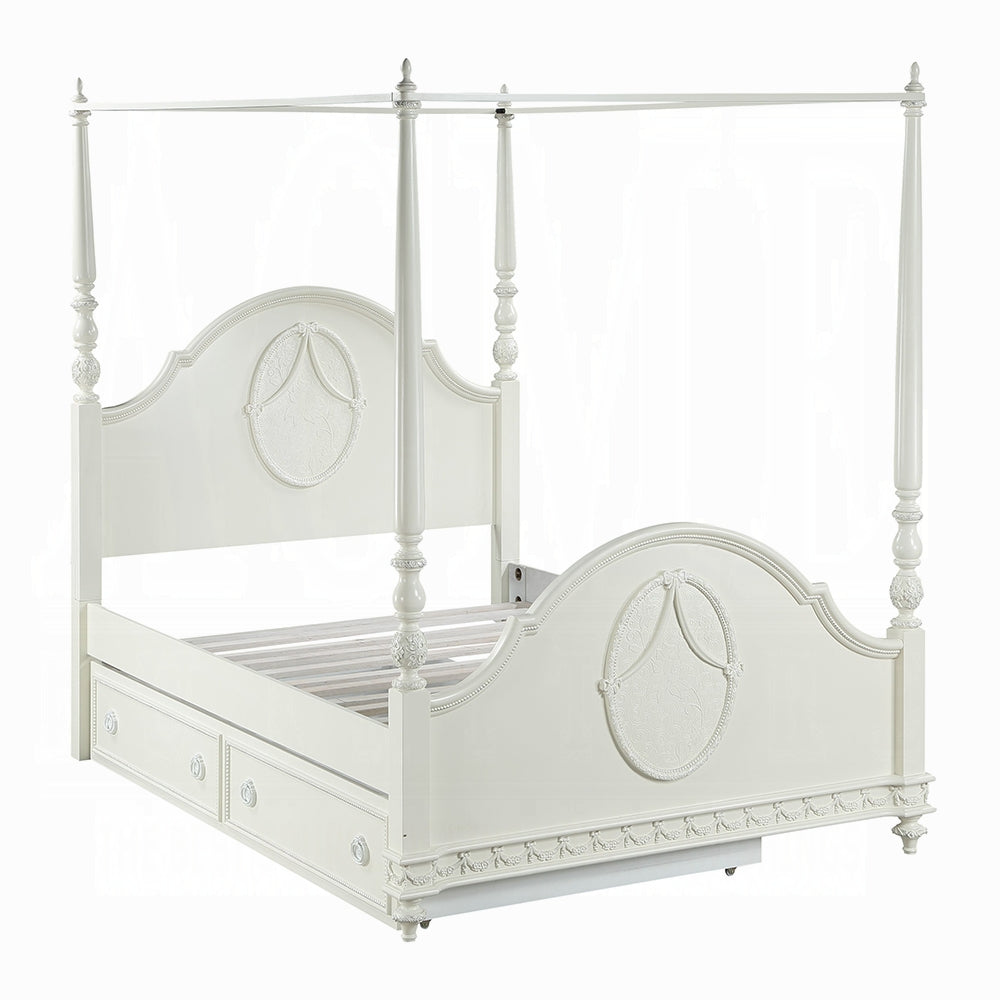 Ivory Dorothy Full Poster Bed in Ivory Finish – Wooden Construction, Timeless Style