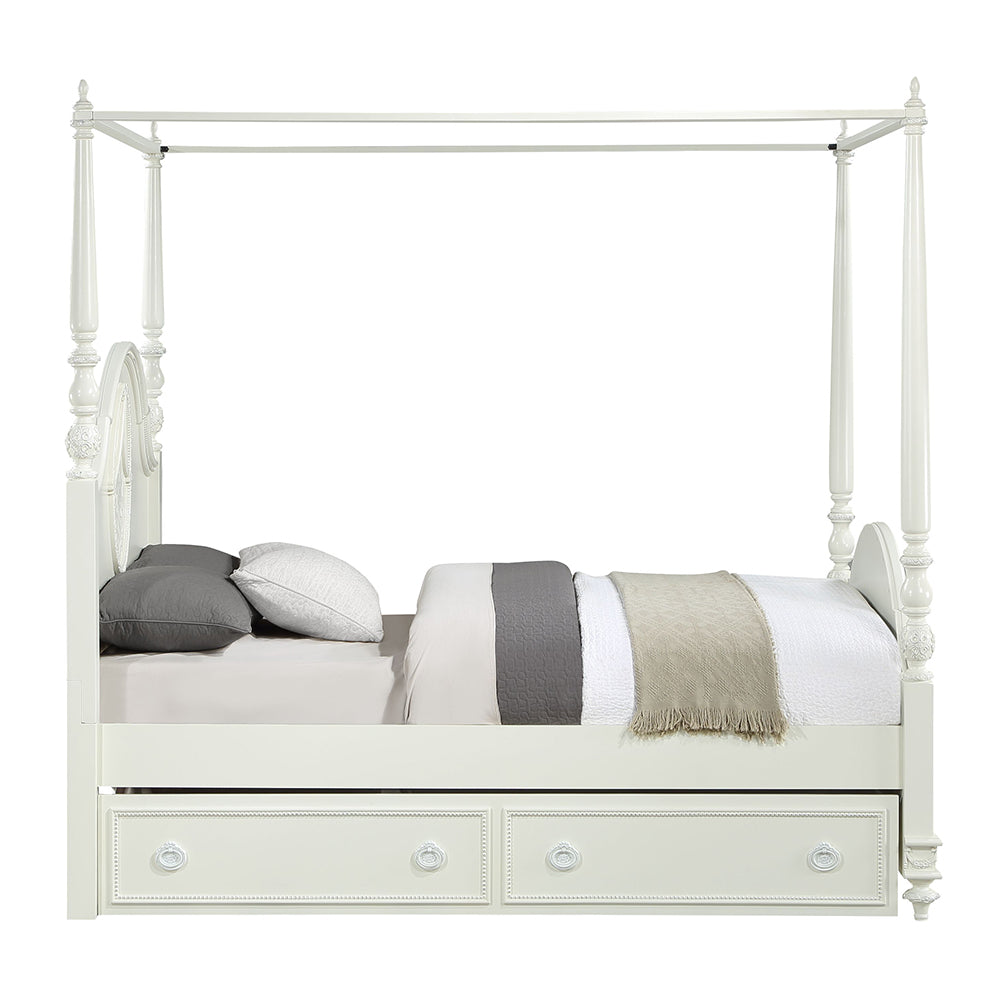 Ivory Dorothy Full Poster Bed in Ivory Finish Wooden Construction, Timeless Style