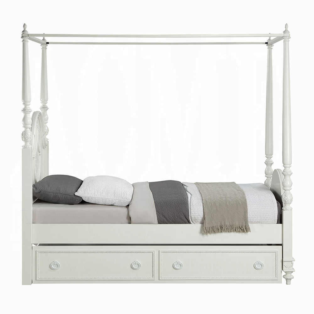 Devon Dorothy Collection Twin Wooden Bed Ivory Finish – Traditional Poster Style