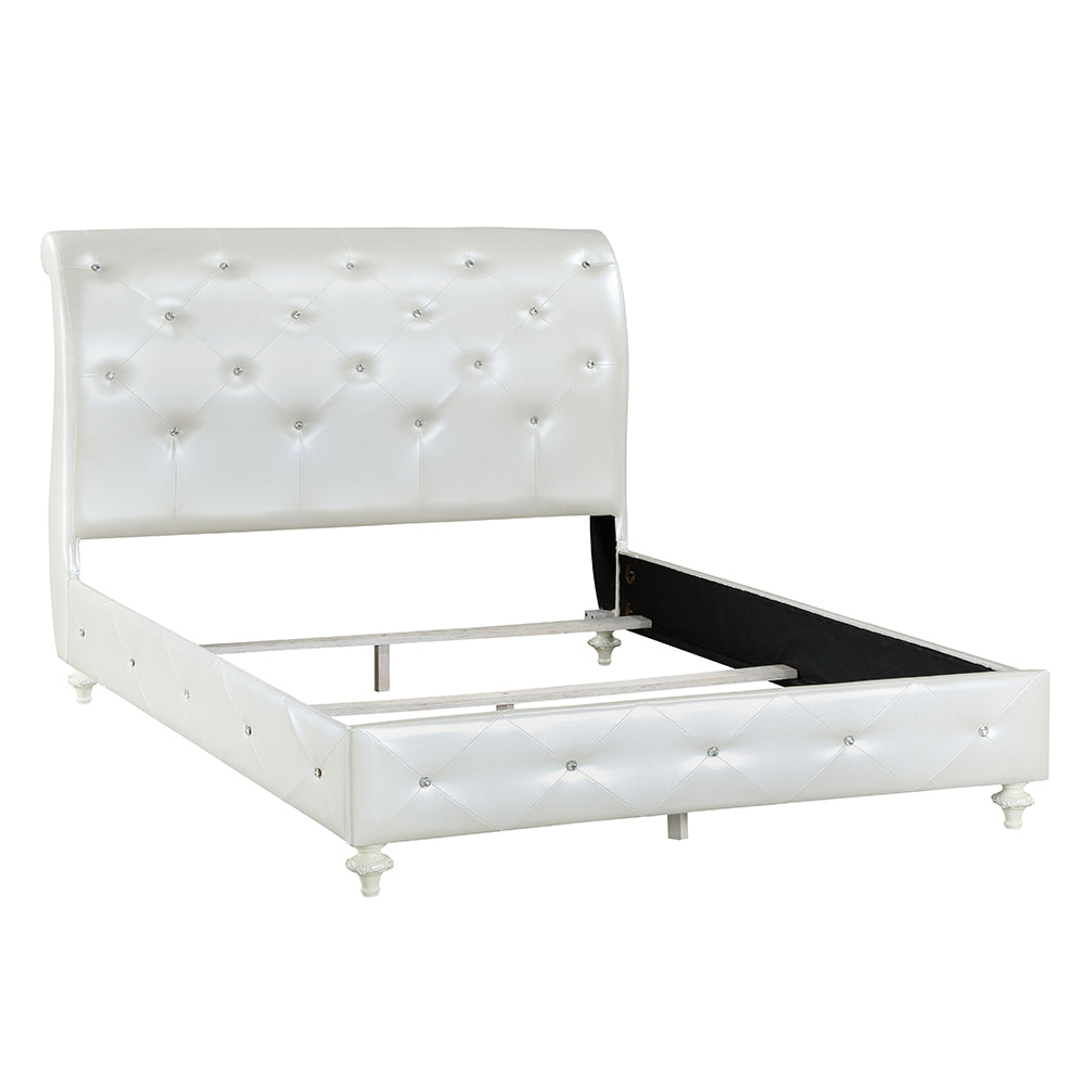 Oslo Dorothy Collection Full Ivory Faux Leather Bed – Sleigh Style with Padded Headboard