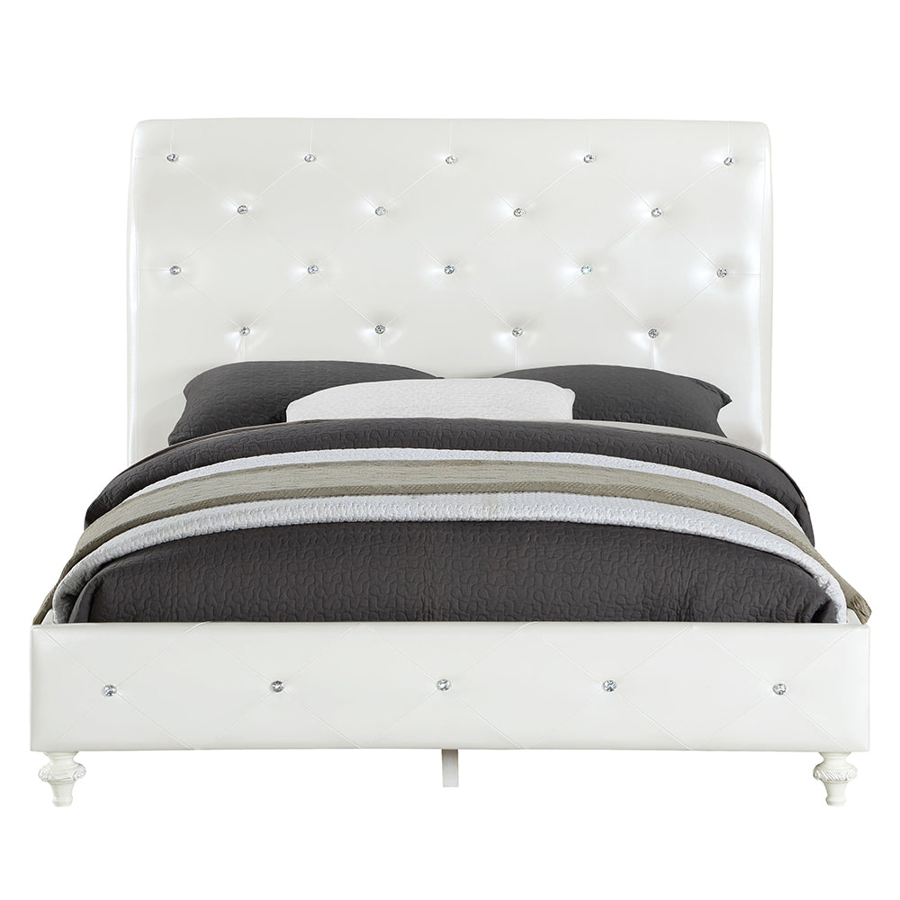 Oslo Dorothy Collection Full Ivory Faux Leather Bed – Sleigh Style with Padded Headboard