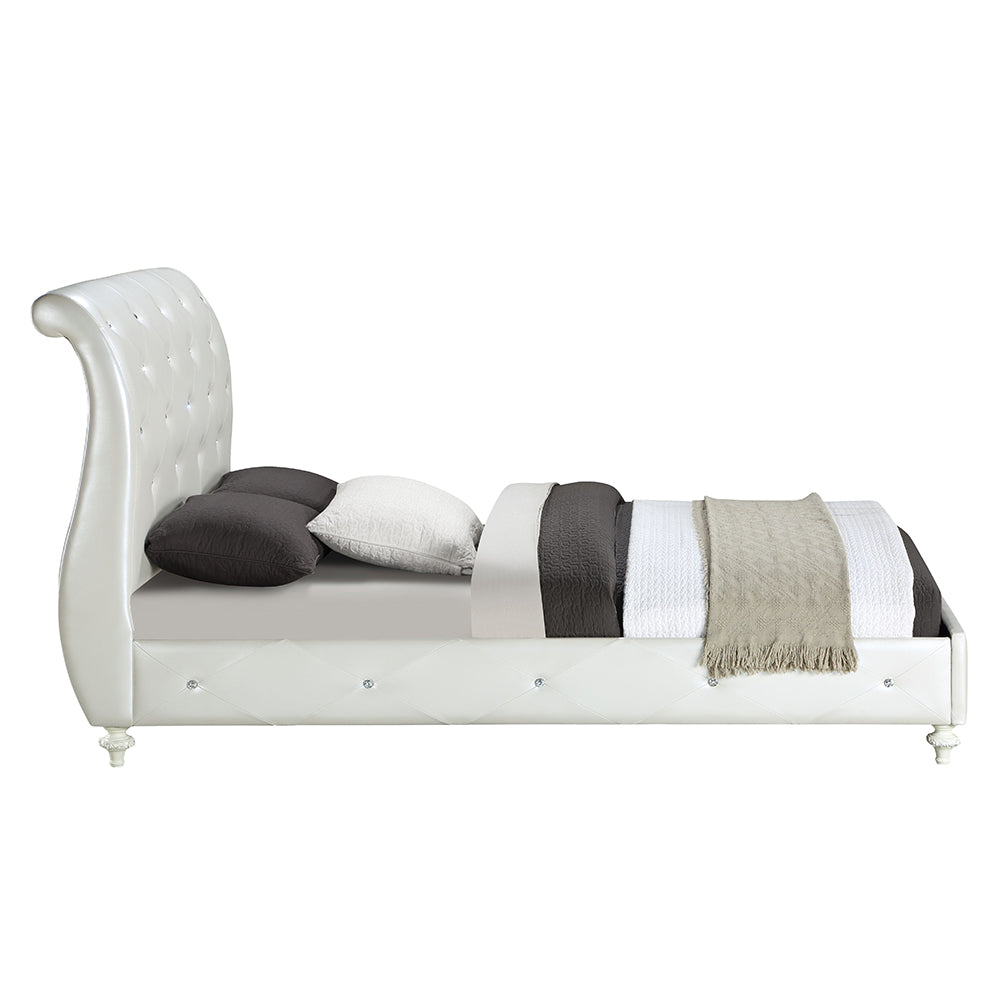 Oslo Dorothy Collection Full Ivory Faux Leather Bed – Sleigh Style with Padded Headboard