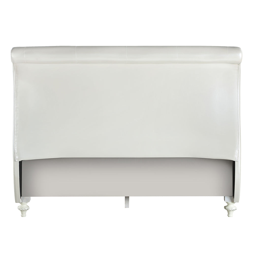 Oslo Dorothy Collection Full Ivory Faux Leather Bed – Sleigh Style with Padded Headboard