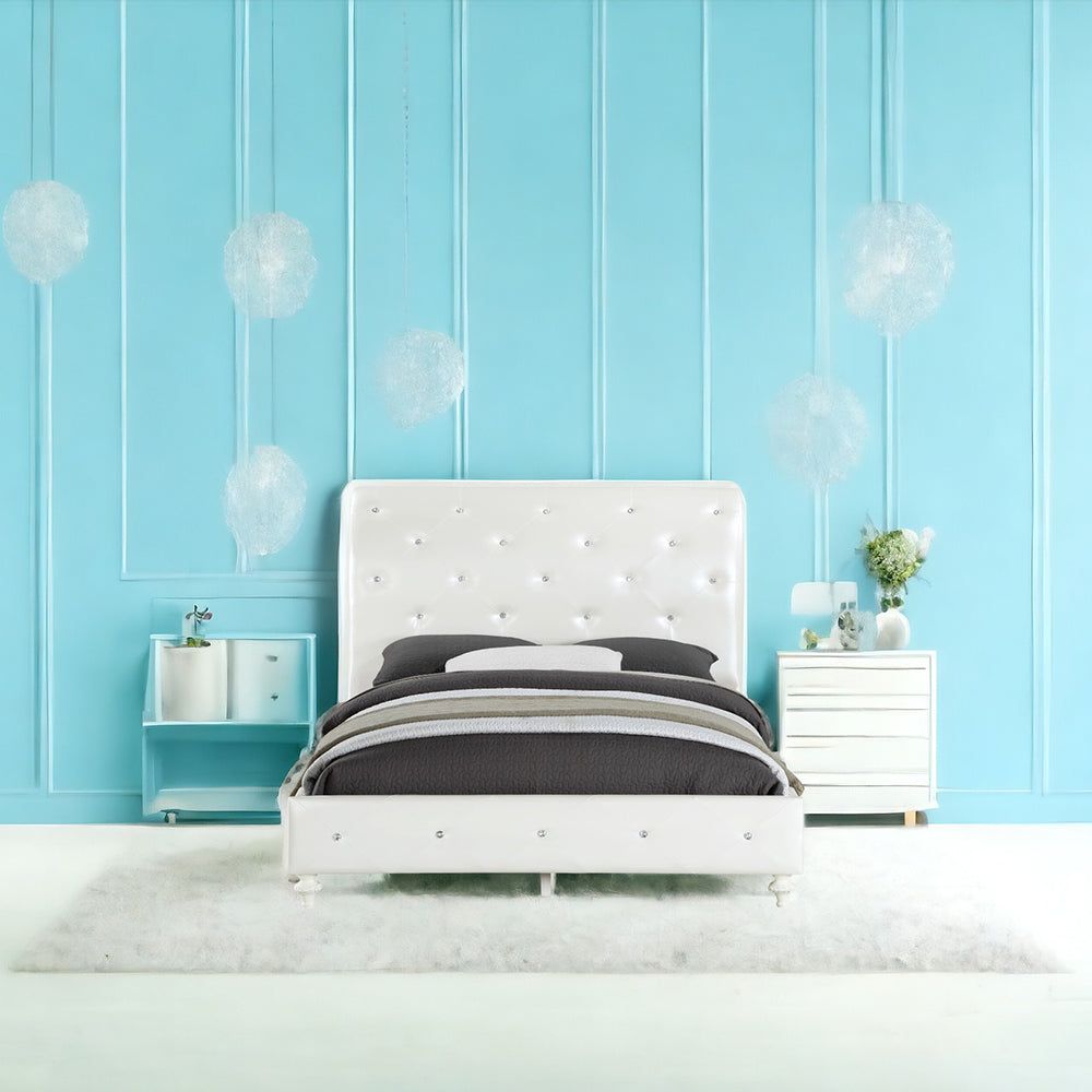 Eleanor Dorothy Twin Pearl White Bed – Faux Leather Sleigh Style