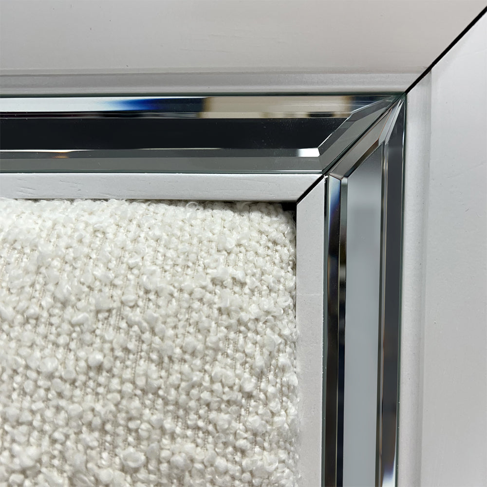 Tarian Queen Bed w/Storage & LED, White Boucle & Pearl White Finish