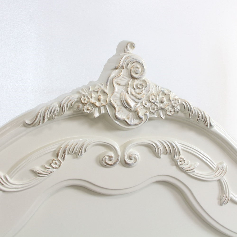 Nebula Pearl Collection Full Size Pearl White Solid Wood Poster Bed – Classic Four Post Design with Ornate Carving