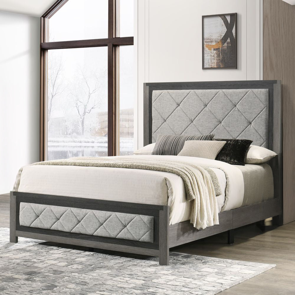 Maximus Jehoram Queen Gray Linen Bed – Modern Tufted Headboard & Low Profile Design
