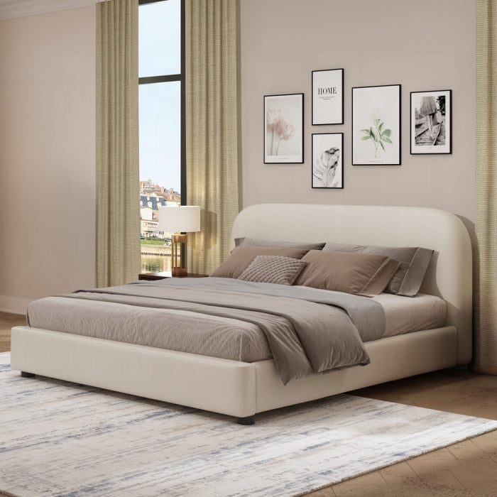 Alamo Full Bed Beige Fabric Platform Frame - Contemporary Upholstered Design with Wingback Headboard