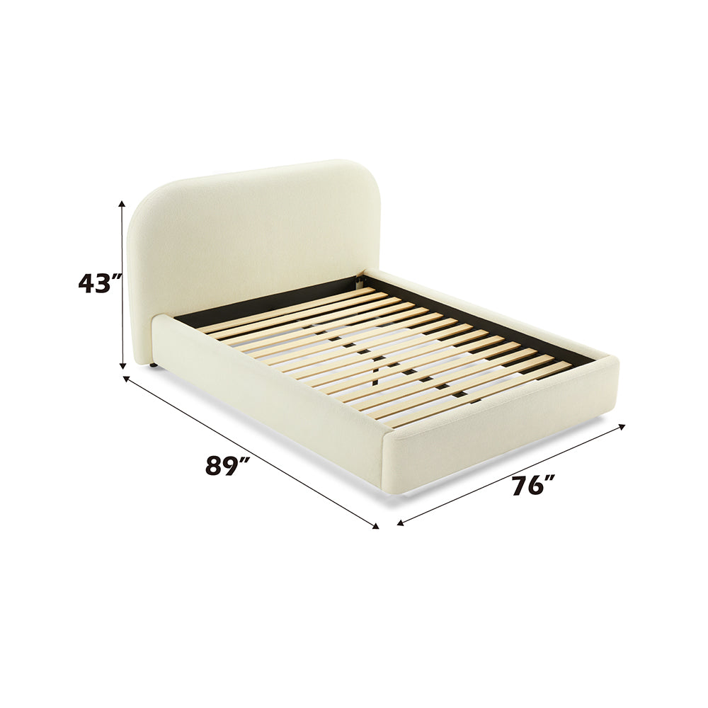 Pulman Queen Size Beige Polyester Fabric Bed Frame - Contemporary Upholstered Platform with Geometric Tufting