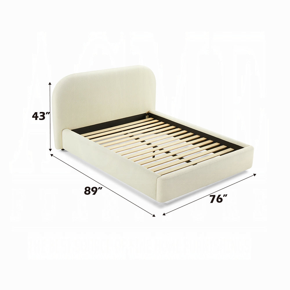 Pulman Queen Size Beige Polyester Fabric Bed Frame - Contemporary Upholstered Platform with Geometric Tufting