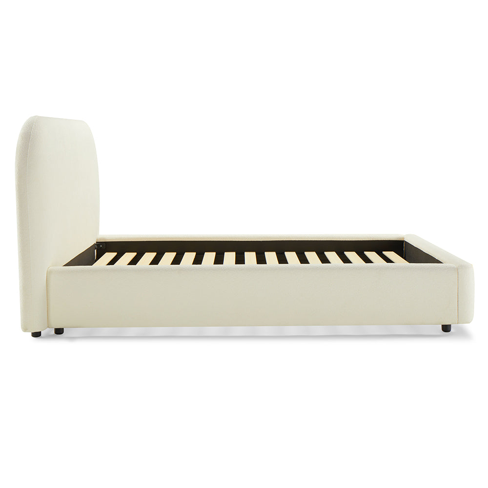 Alamo Full Bed Beige Fabric Platform Frame - Contemporary Upholstered Design with Wingback Headboard