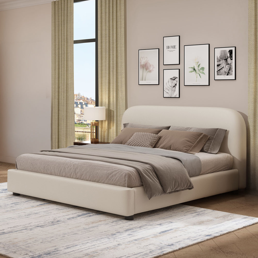 Alamo Full Bed Beige Fabric Platform Frame - Contemporary Upholstered Design with Wingback Headboard