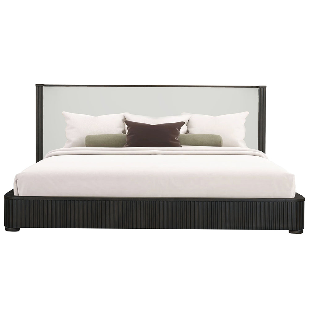 Aeon Clayten Queen Size Espresso Brown Fabric Bed – Upholstered Platform Frame with Stylish Headboard Design