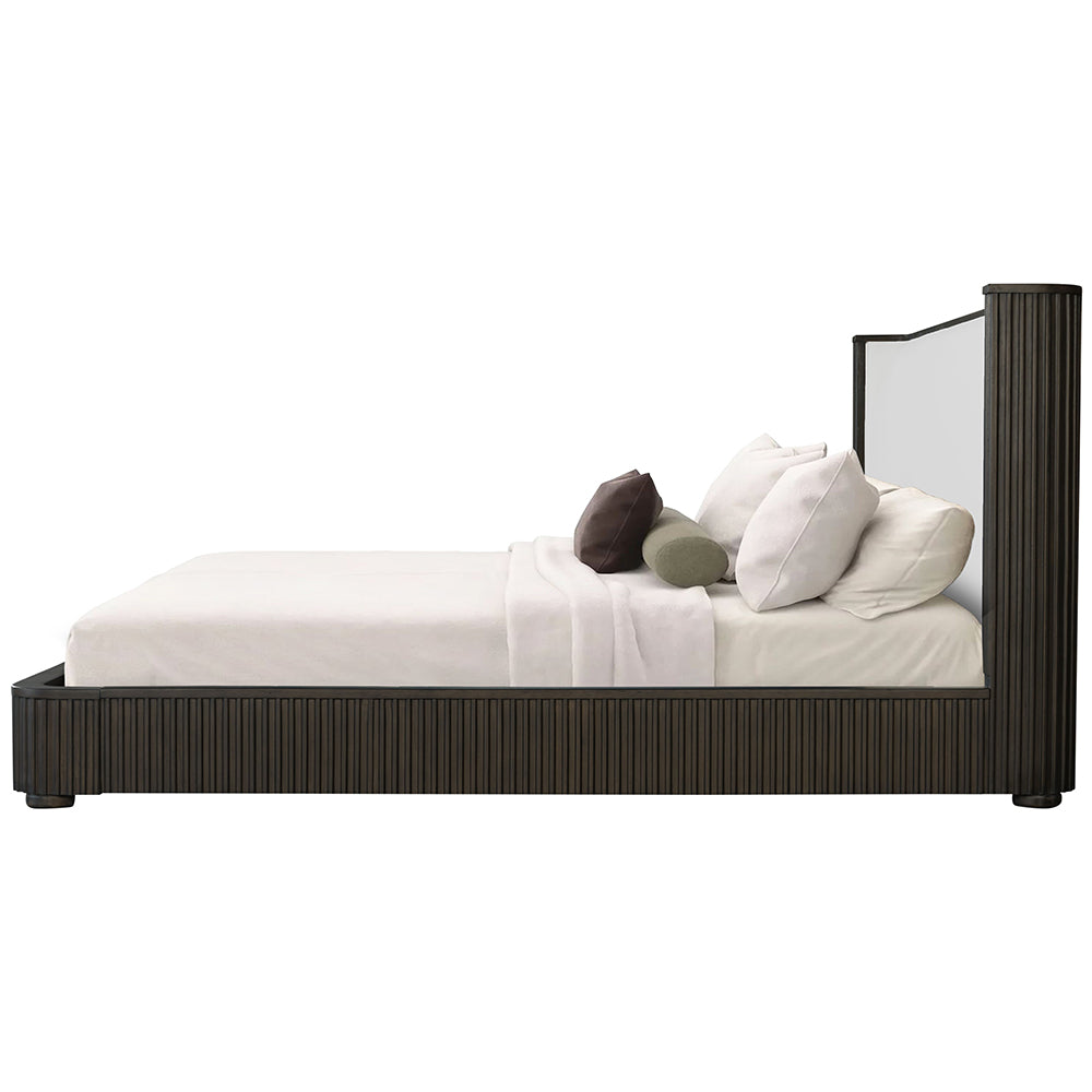 Aeon Clayten Queen Size Espresso Brown Fabric Bed – Upholstered Platform Frame with Stylish Headboard Design