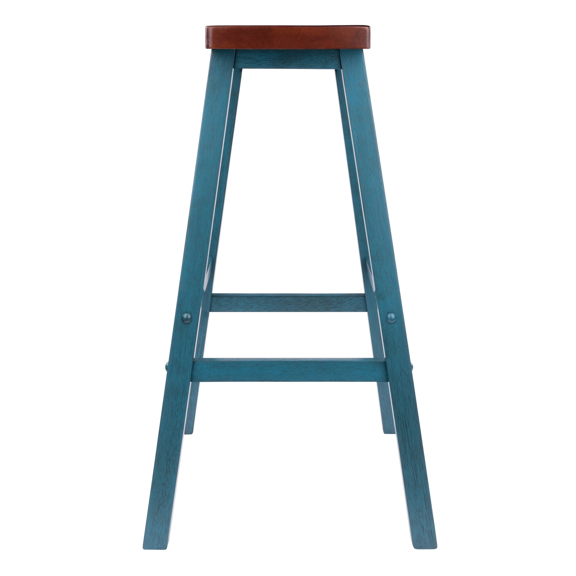 Satori Saddle Seat Bar Stool, Rustic Teal and Walnut