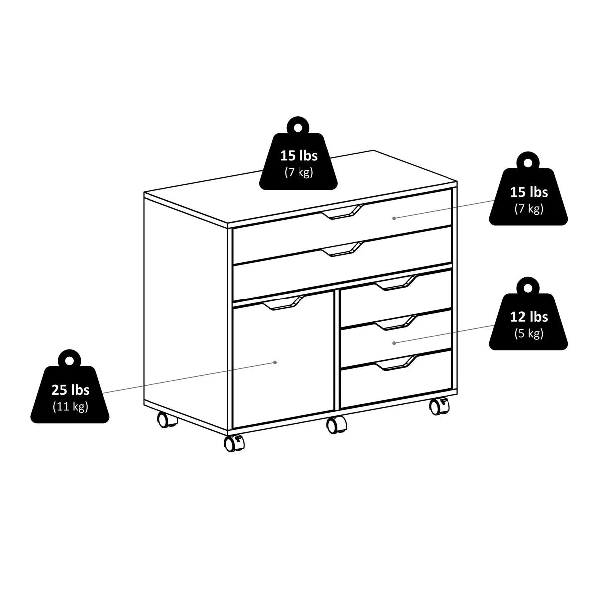 Halifax 3-Section Multi-Storage Mobile Cabinet, Charcoal