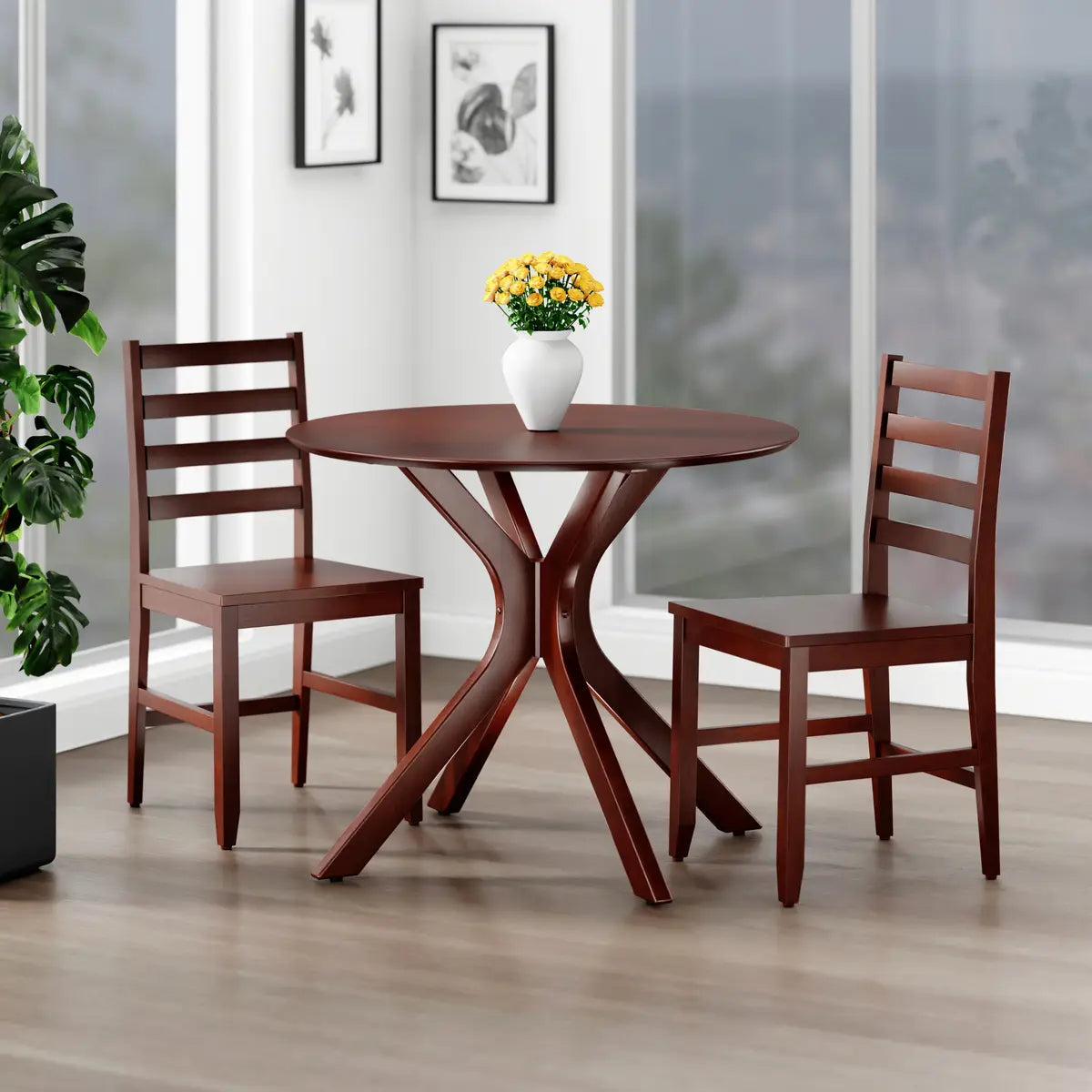 Lexa Dining Table with Splayed Legs, Walnut Finish with 2 Hamilton Dining Chairs