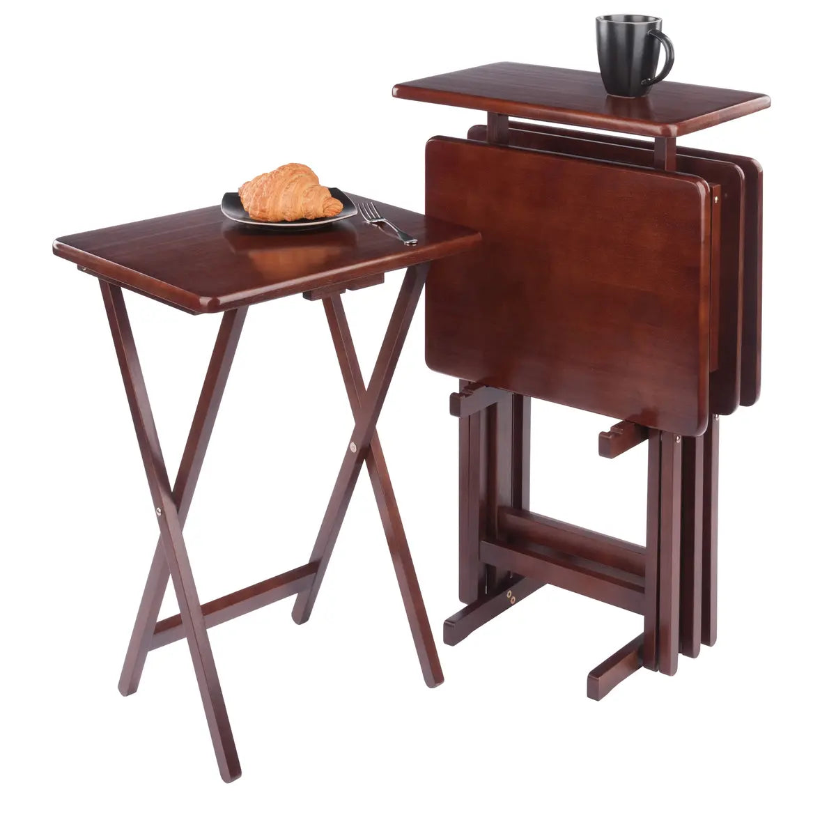 Riley 5-Pc Set Snack Table, Walnut Finish