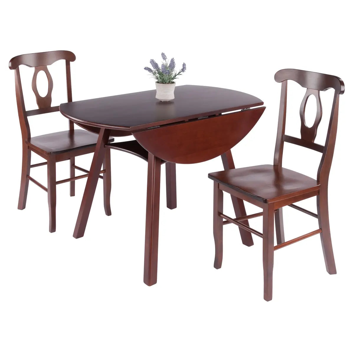 Marbelle Table 3-Pc Drop Leaf Dining Table with 2 Renaissance Chairs, Walnut