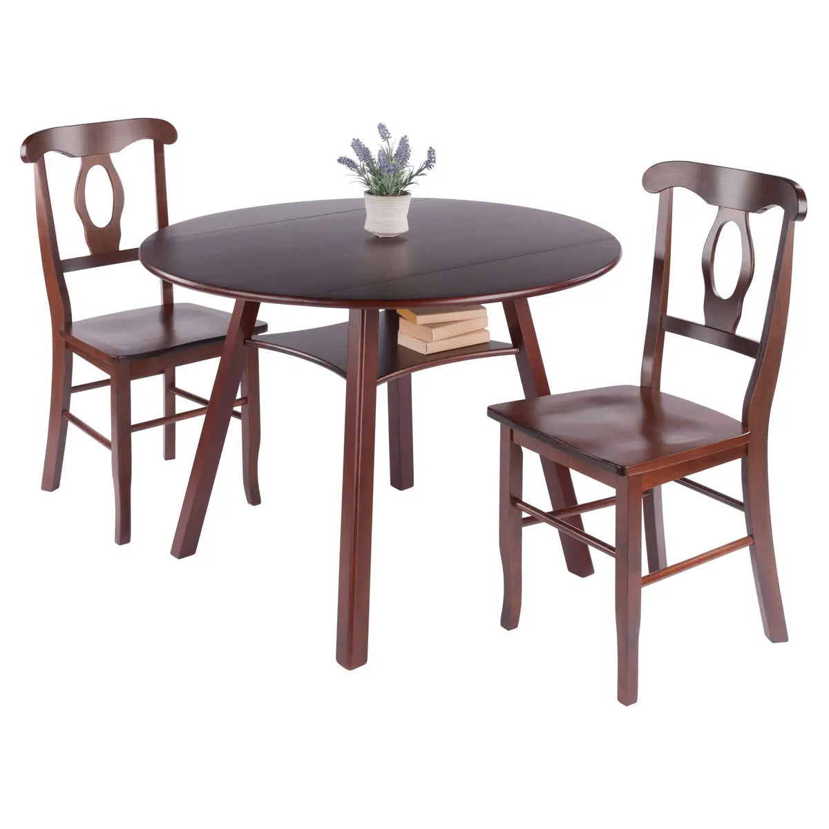 Marbelle Table 3-Pc Drop Leaf Dining Table with 2 Renaissance Chairs, Walnut