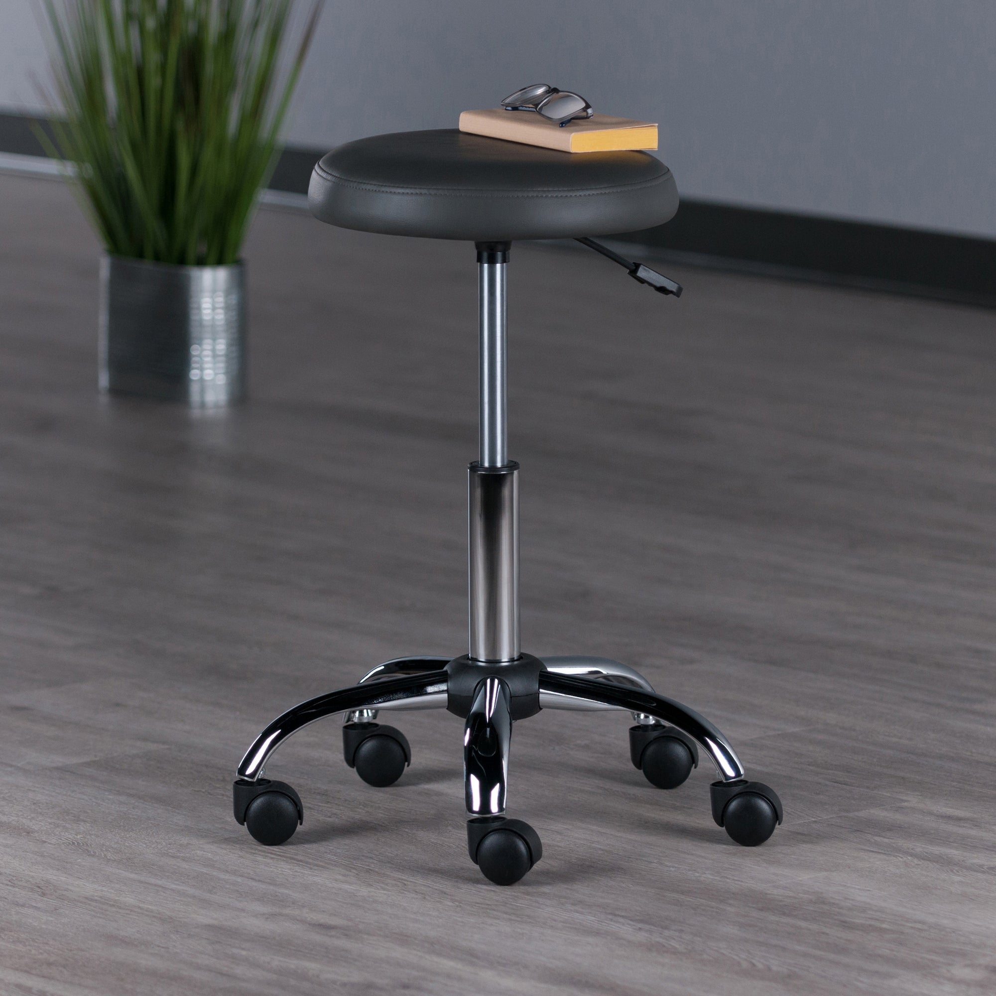 Clyde Adjustable Cushion Seat Swivel Stool, Charcoal and Chrome