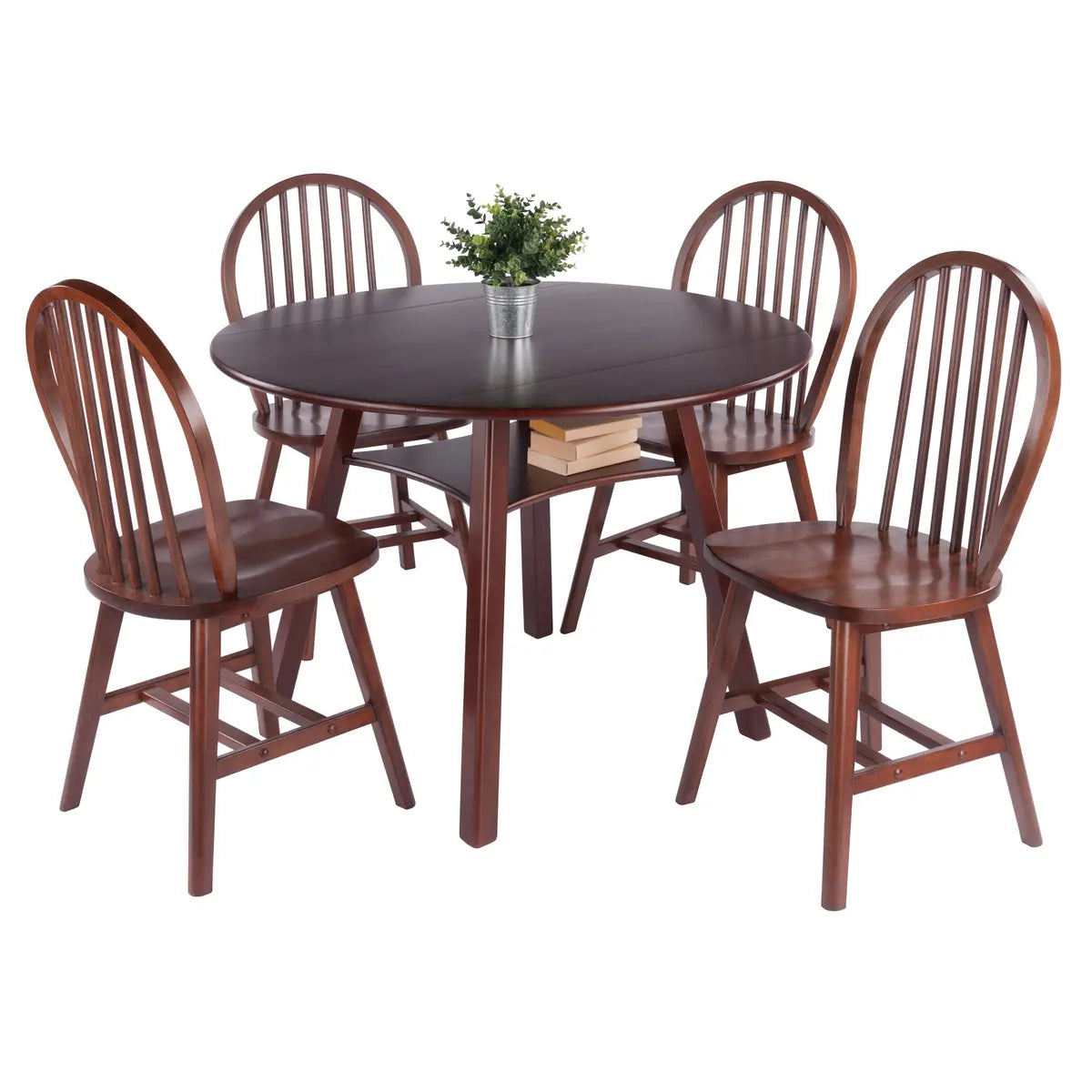Marbelle 5-Pc Drop Leaf Dining Table with 4 Windsor Chairs, Walnut