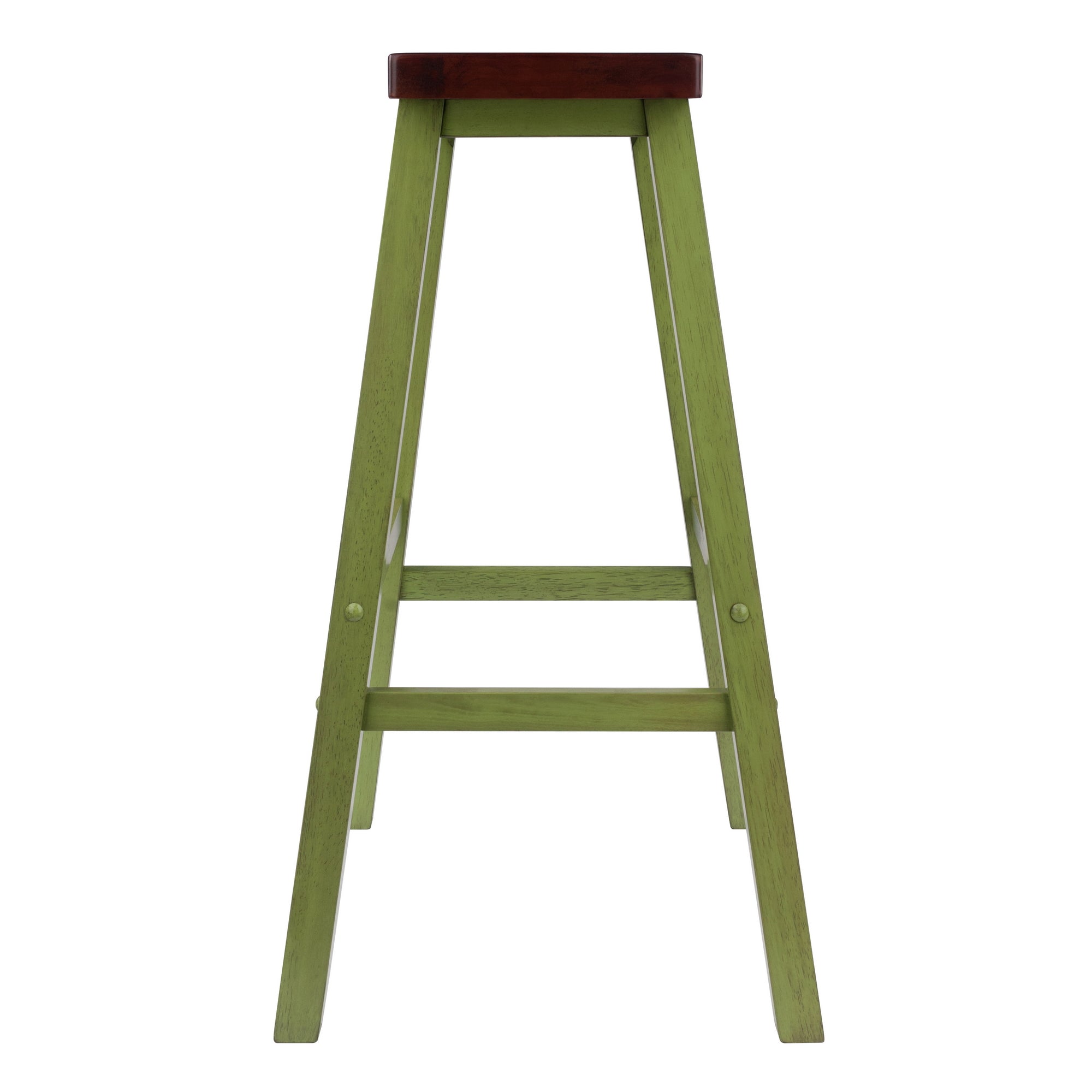 Satori Saddle Seat Bar Stool, Rustic Green and Walnut