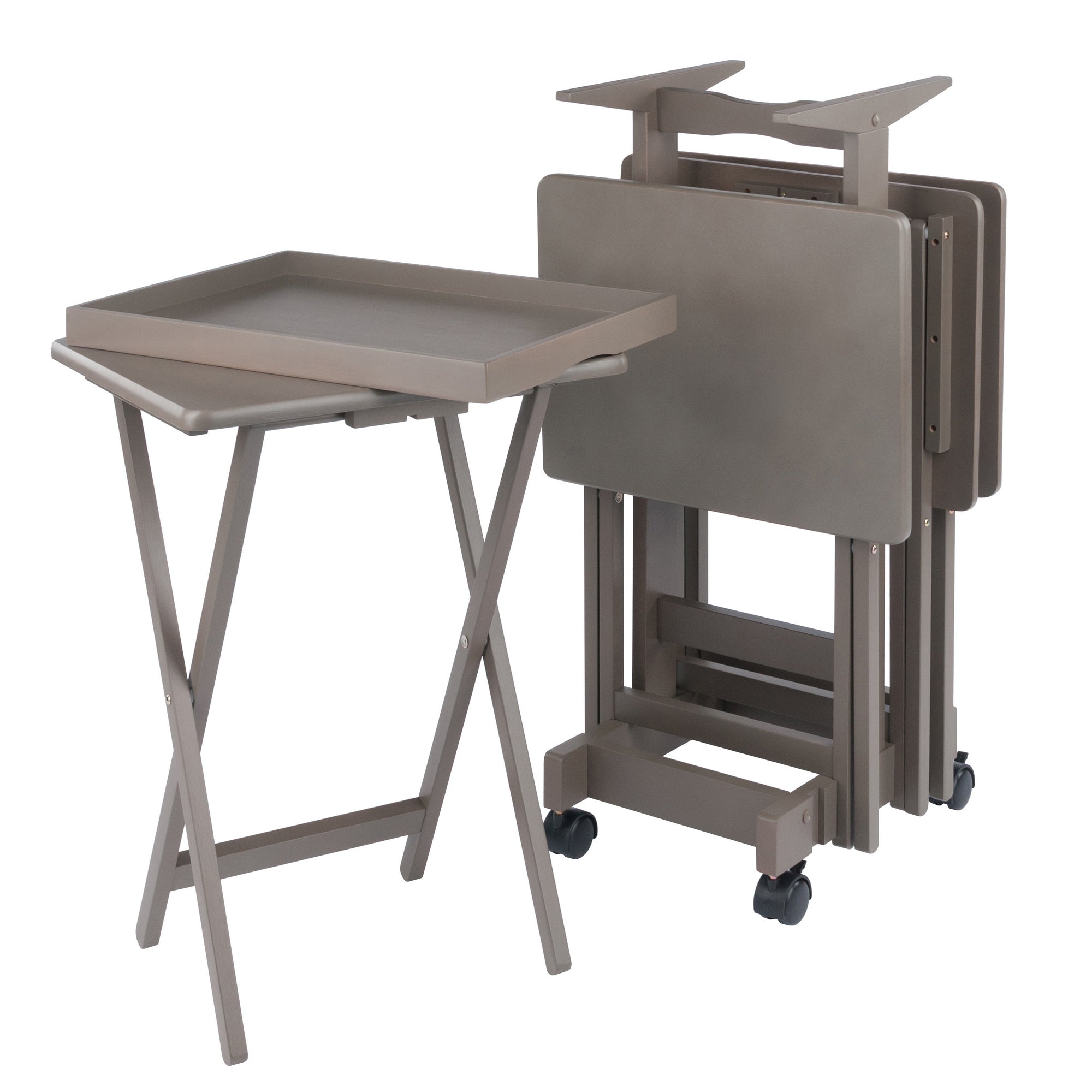 Isabelle 6-Pc Snack Table Set with Removable Serving Tray, Oyster Gray