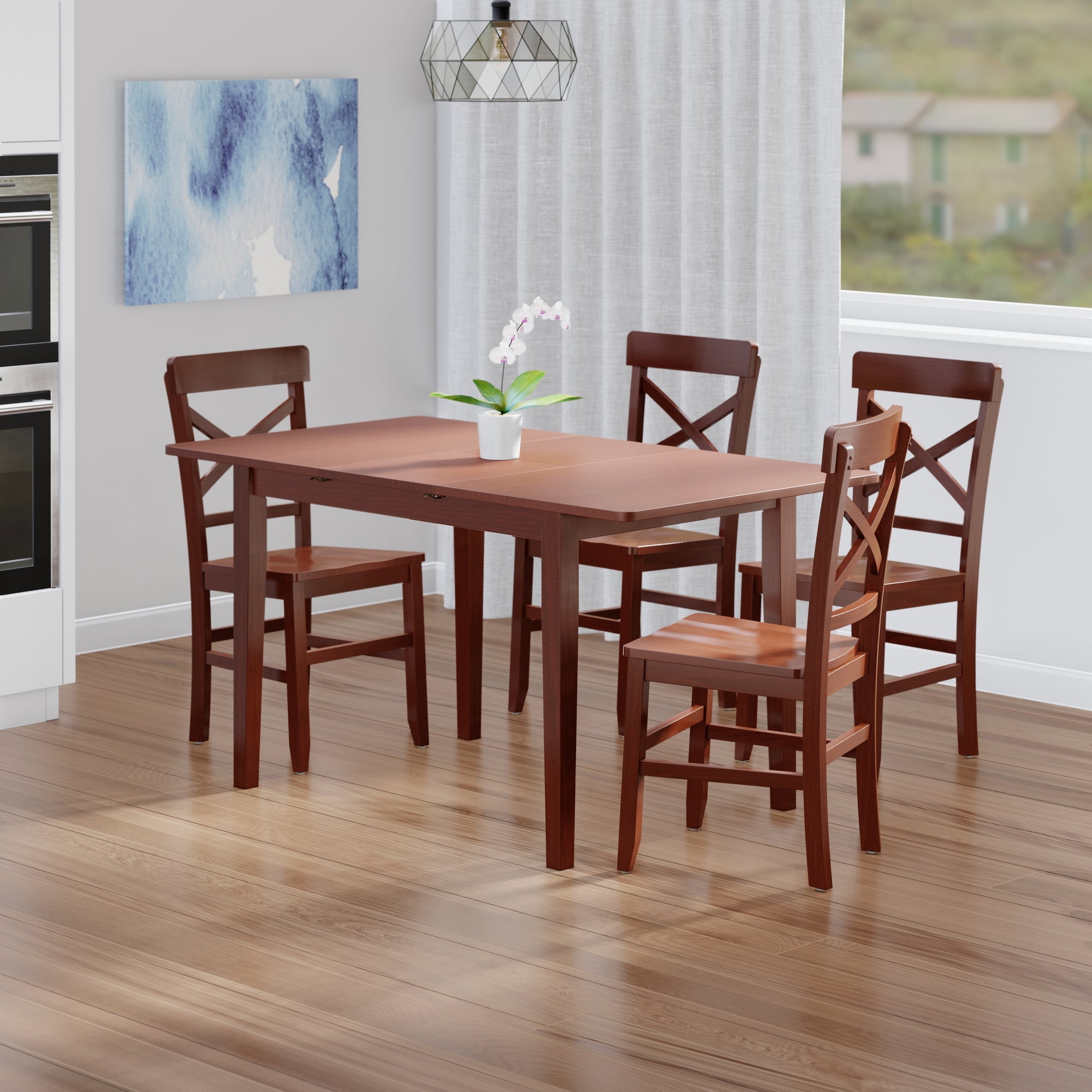 Darren 5-pc Set Dining Table w/X-Back Chairs, Walnut