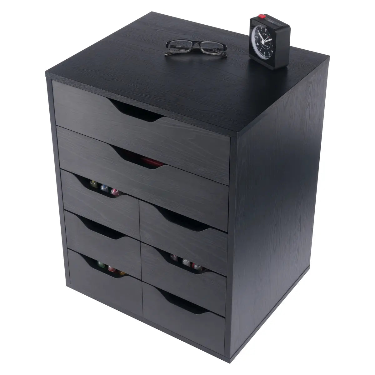 Norfolk 6 Bins, 2 Drawer Mobile Cabinet, Black Finish
