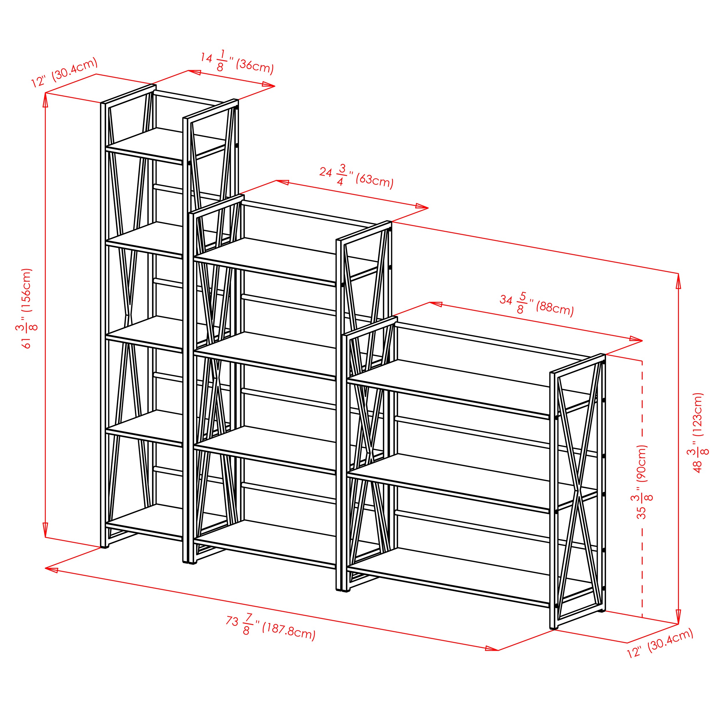 Isa 3-Pc Shelving Set, Graphite and Walnut