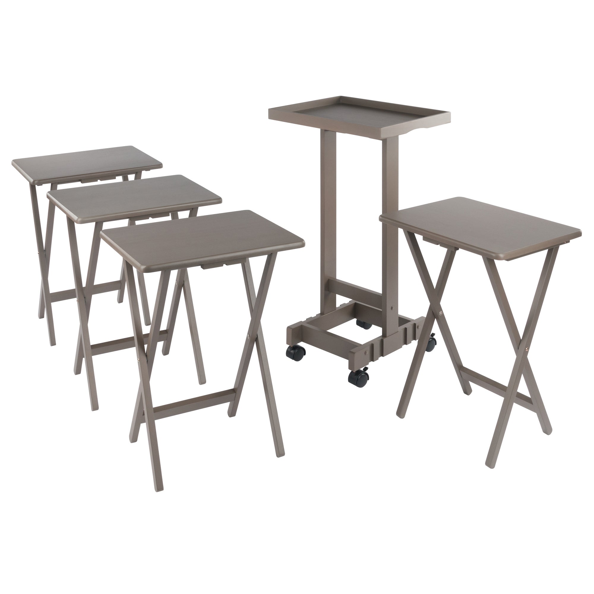 Isabelle 6-Pc Snack Table Set with Removable Serving Tray, Oyster Gray