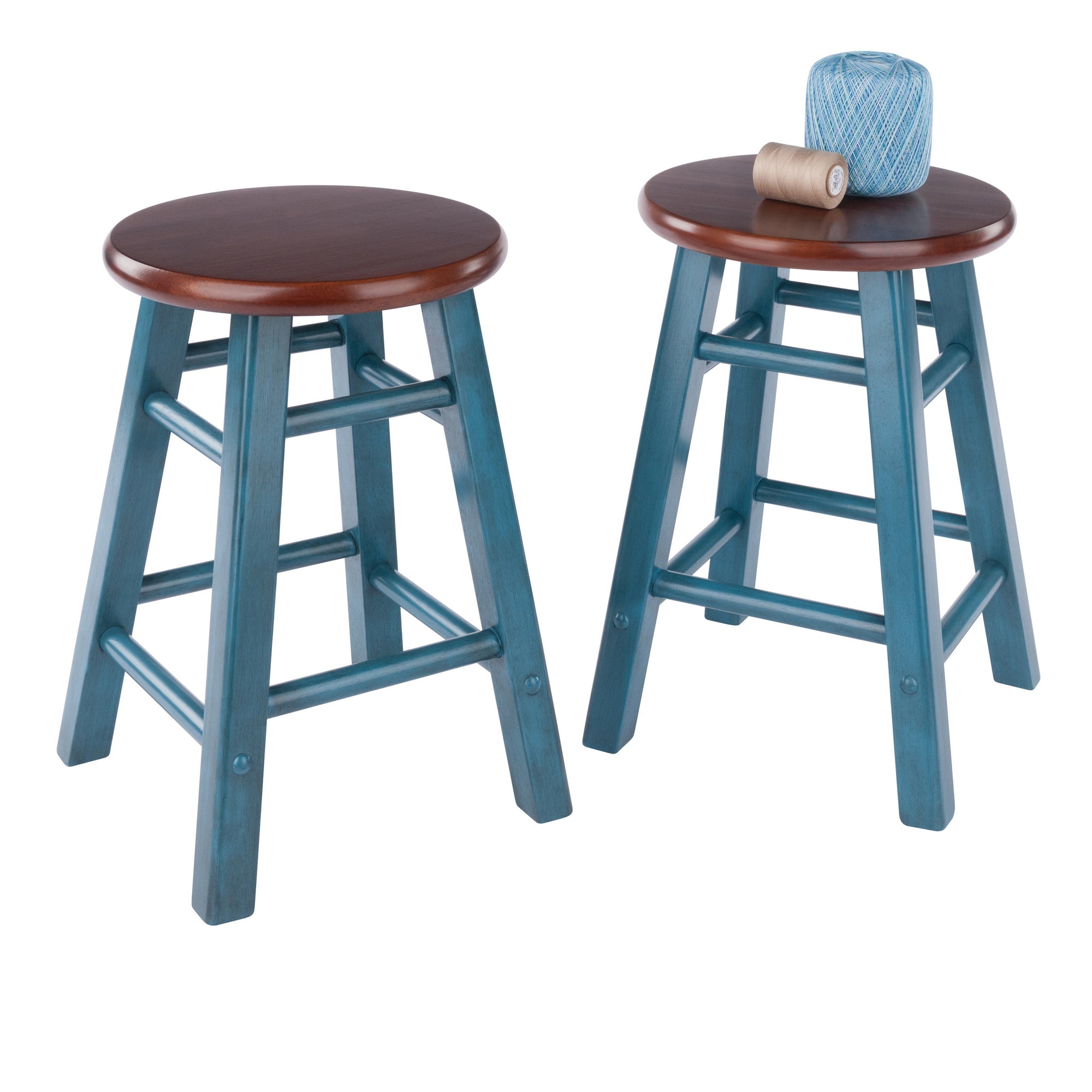 Element 2-Pc Dining Stool Set, Rustic Teal & Walnut