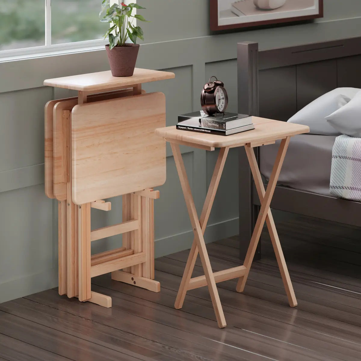 Riley 5-Pc Set Snack Table, Natural Finish