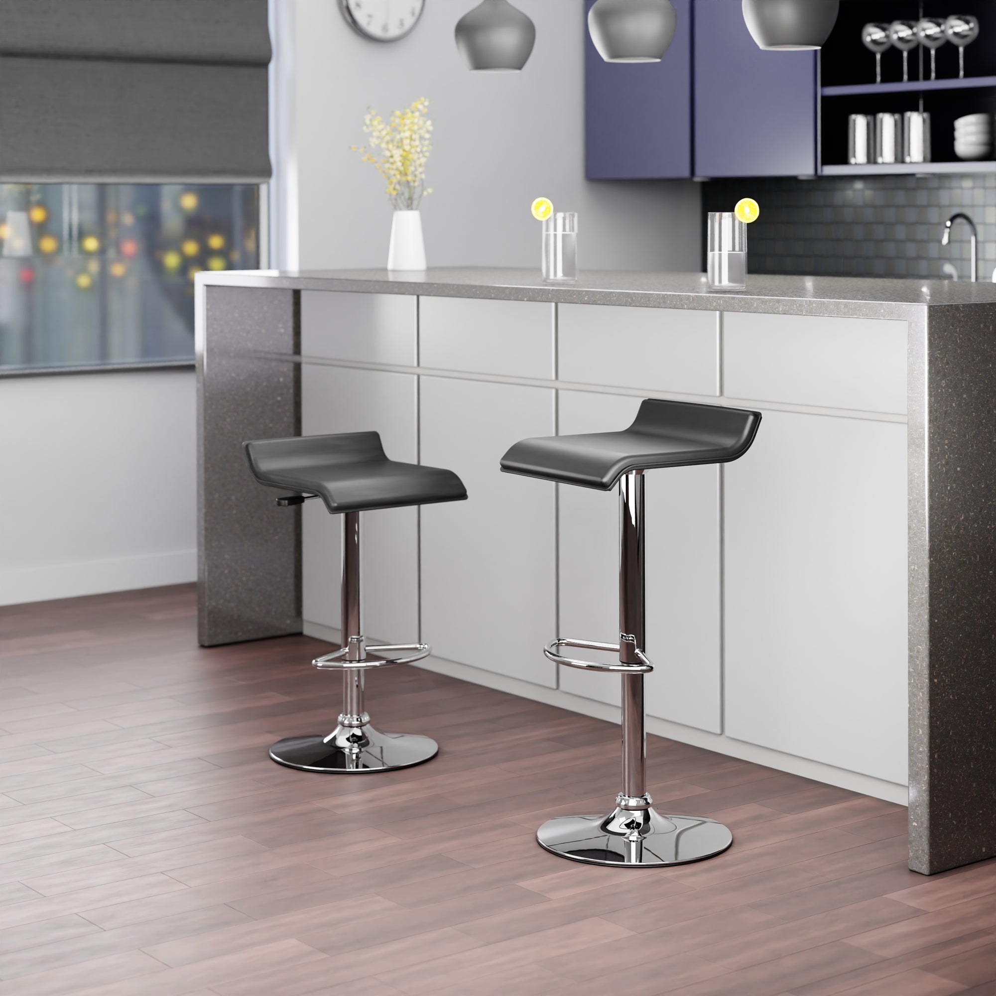 Spectrum 2-Pc Adjustable Swivel Stool Set, Black and Chrome