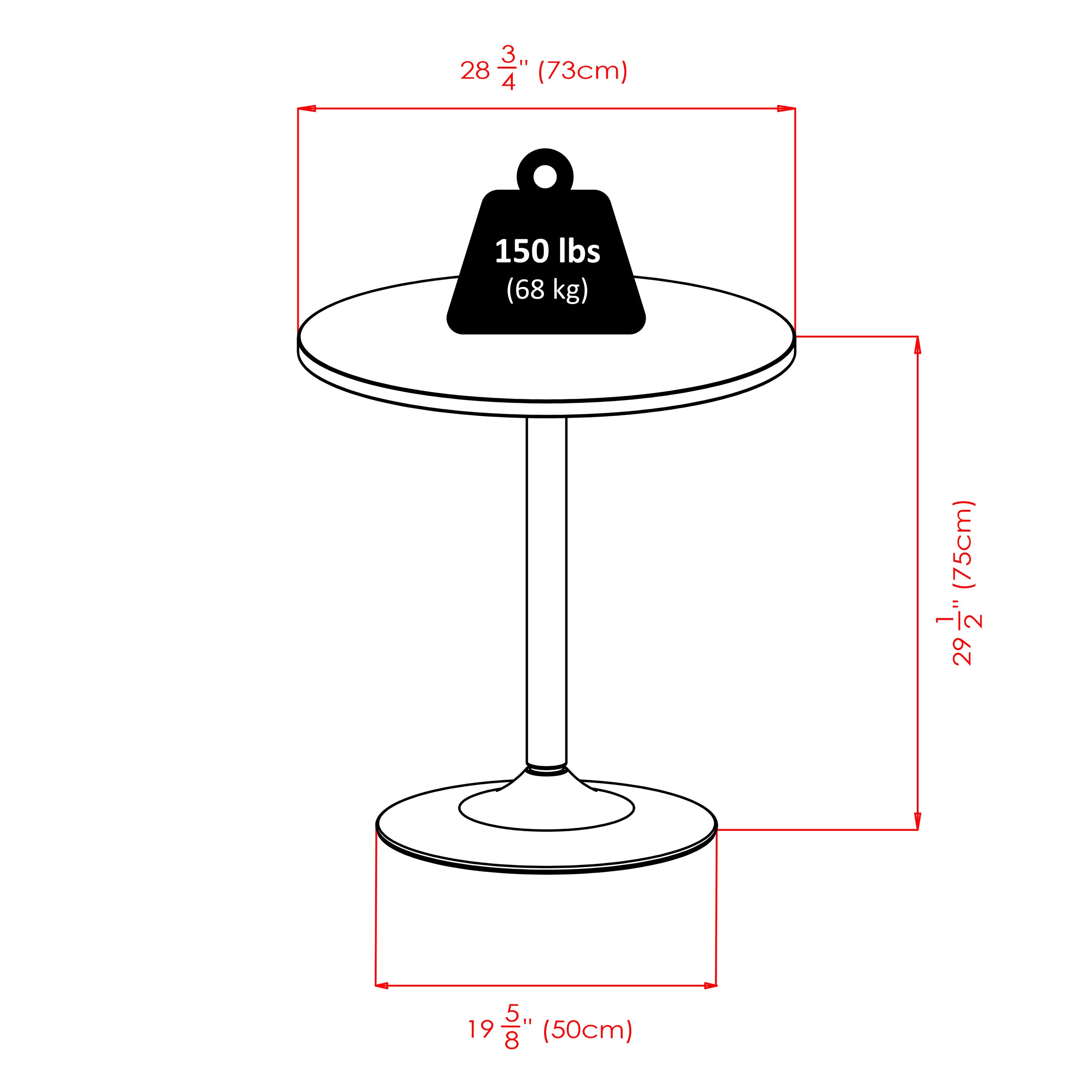 Spectrum 29" Round Dinning Table, Black and Chrome