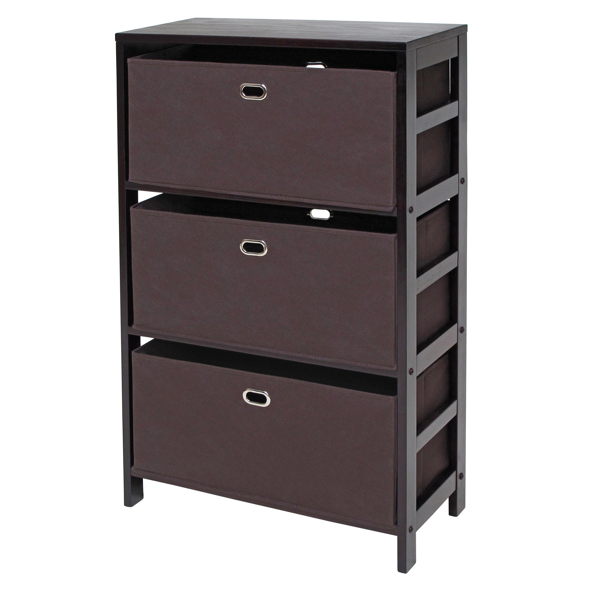 Torino 3-Pc Storage Shelf accompanied by 2 Foldable Fabric Baskets, in Espresso and Chocolate