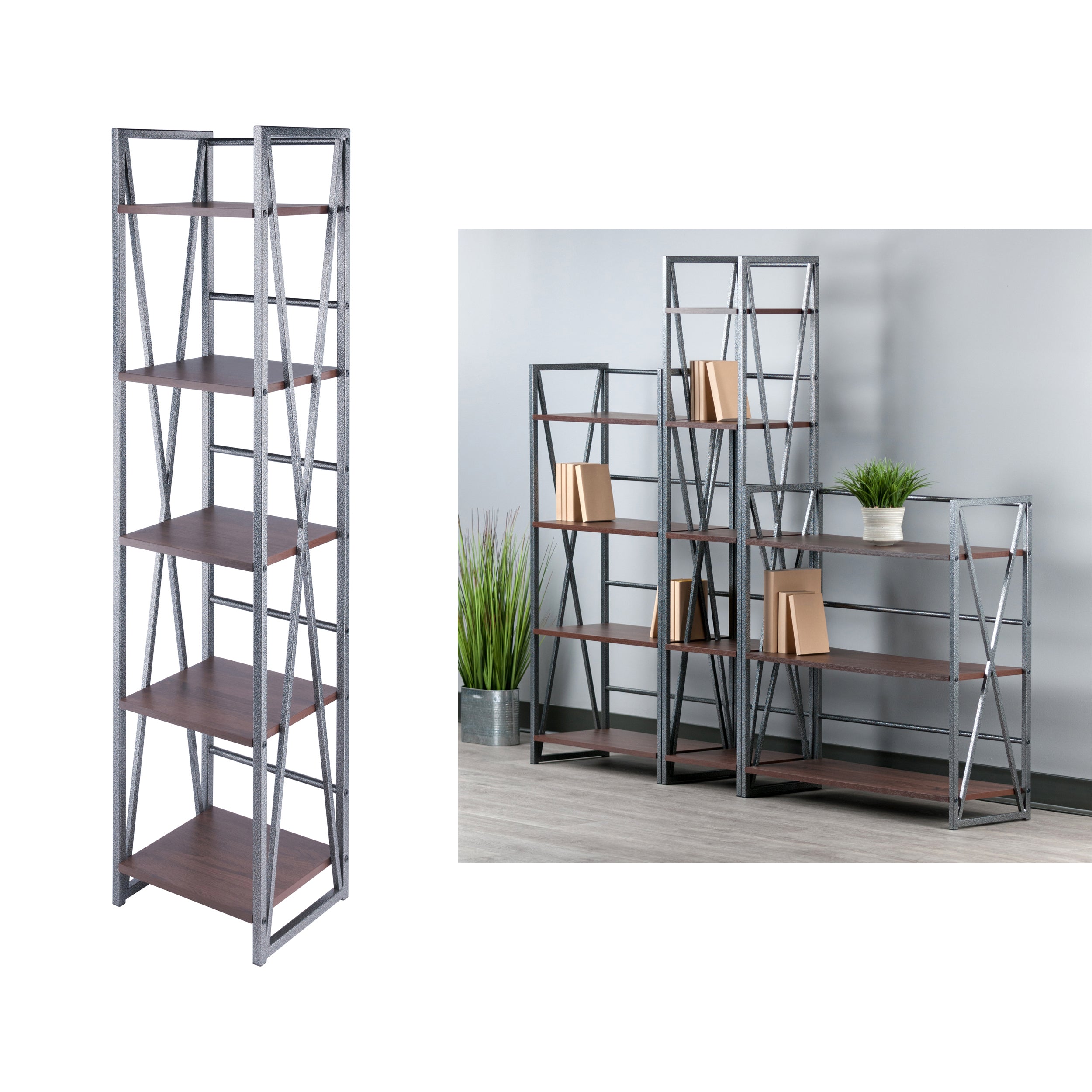 Isa 5-Tier Shelf, Graphite and Walnut