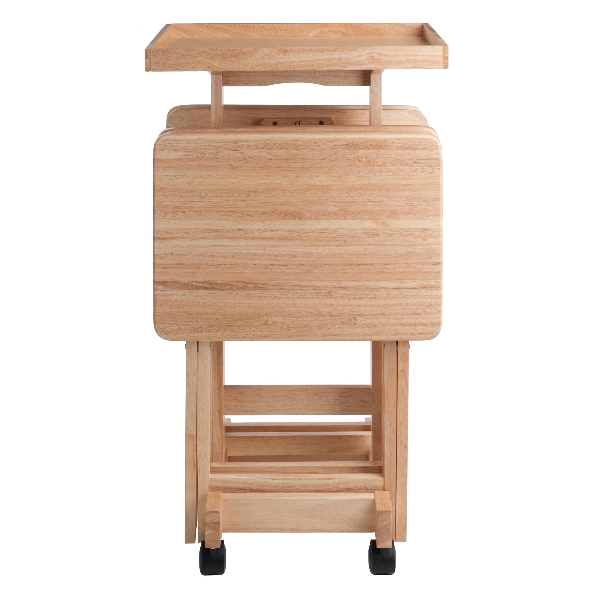Isabelle Set of 4 Snack Tables with Mobile Stand and Removable Tray, Natural