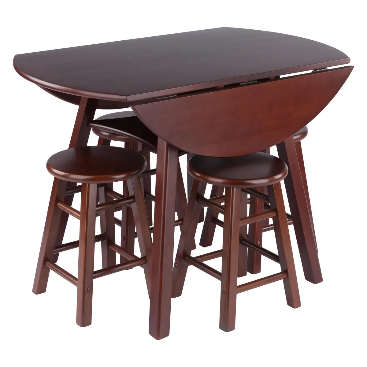 Marbelle Table 5-Pc Drop Leaf Dining Table with 4 Element 18” Dining Stools, Walnut