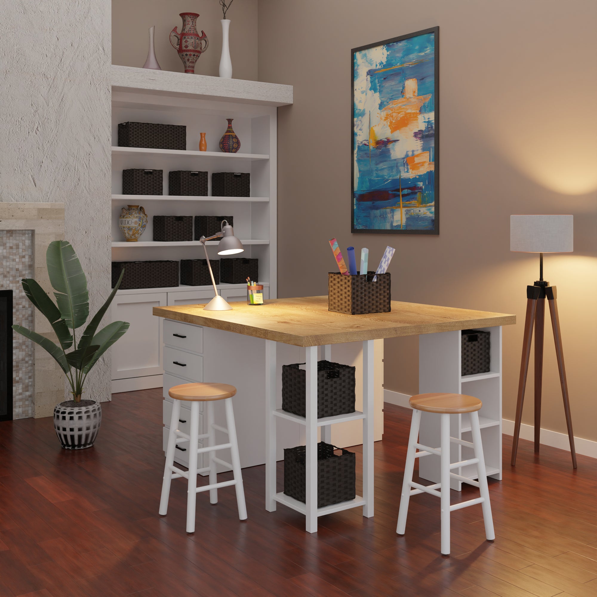 Huxton 2-Pc Counter Stool Set, Natural and White