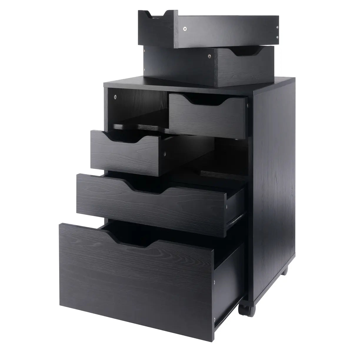 Norfolk 4 Bins, 2 Drawer Mobile Cabinet, Black Finish