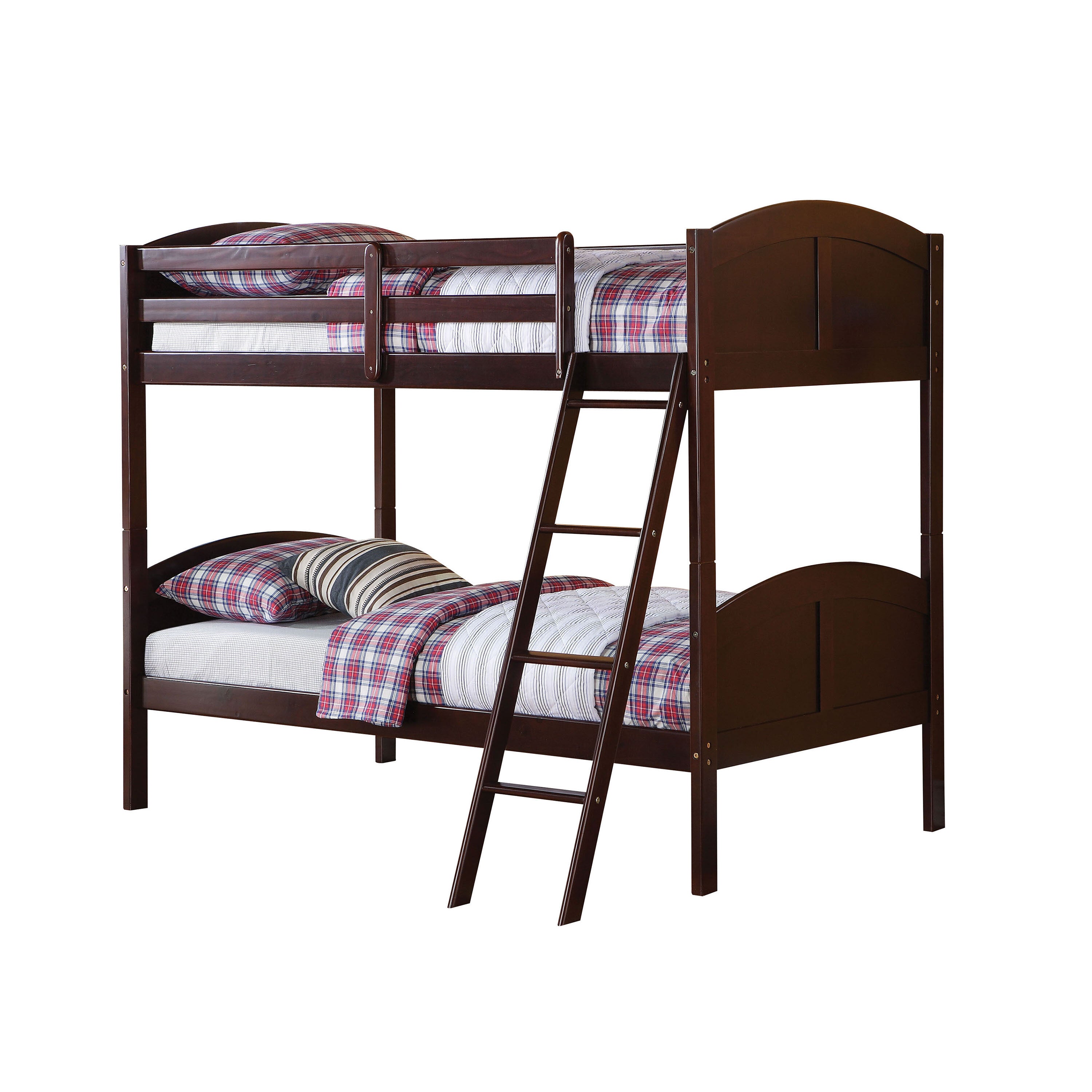 Indersh Toshi Twin/Twin Espresso Bunk Bed – Modern Wood Frame with Built-in Slat System & Safety Features