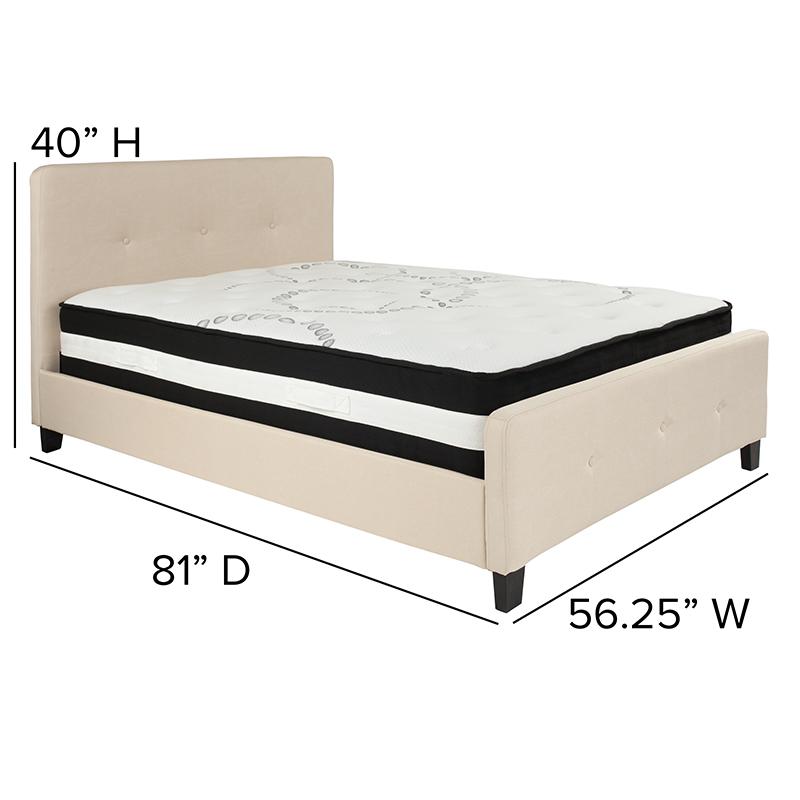 Pisa Elsa Full Beige Fabric Platform Bed with Mattress – Modern Tufted Upholstered Design